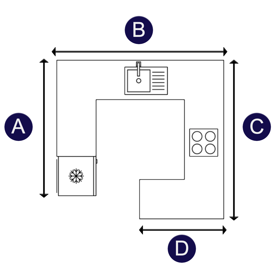 G-shape kitchen layout